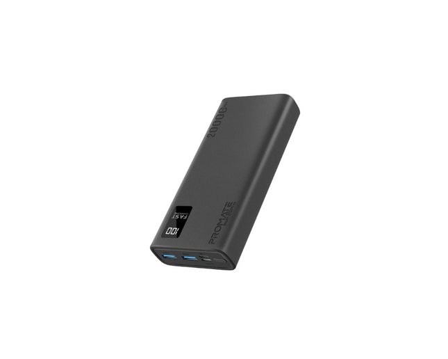 Promate iPhone 15 Portable Charger High-Capacity 20000Mah Slim Power Bank Dual USB Ports 10W Type-C Input/Output Port