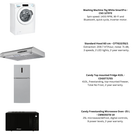 Candy Washing Machine + Standard Hood 60 cm + Top Mouted Fridge 410L + Freestanding Microwave Oven 25L