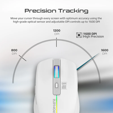 Promate Wireless Ergonomic Optical Mouse with LED Rainbow Lights