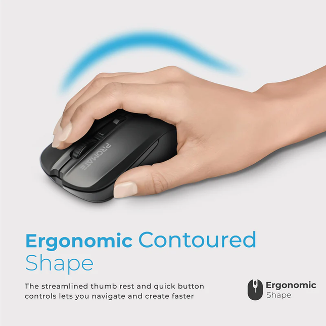 Promate Comfort Performance Wireless Ergonomic Mouse - Black
