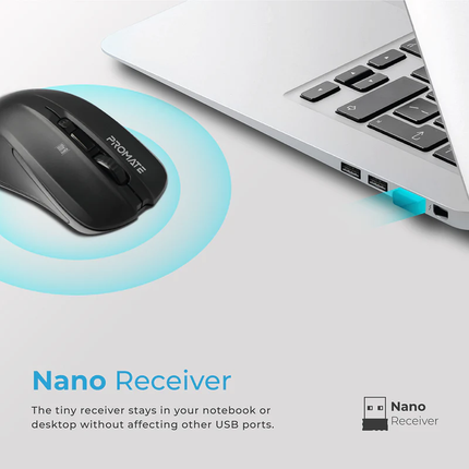 Promate Comfort Performance Wireless Ergonomic Mouse - Black