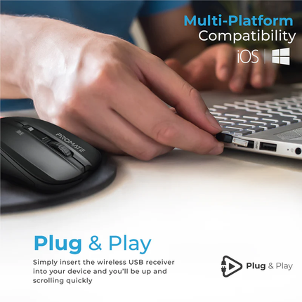 Promate Comfort Performance Wireless Ergonomic Mouse - Black