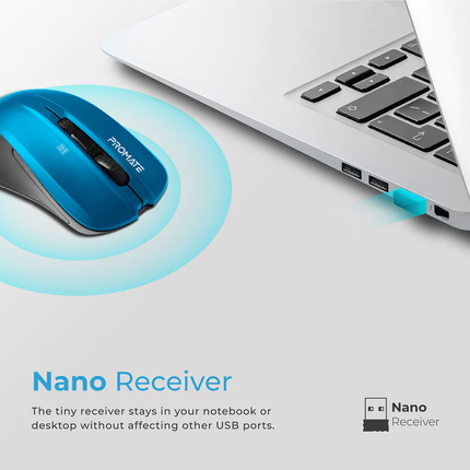 Promate Comfort Performance Wireless Ergonomic Mouse - Blue