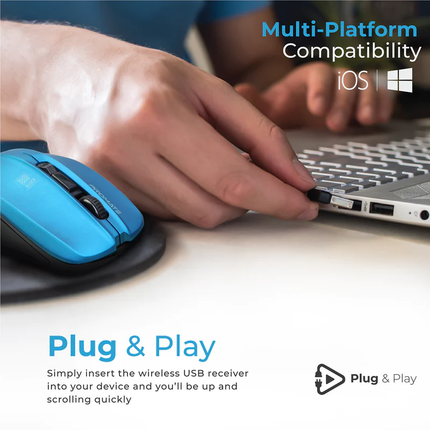 Promate Comfort Performance Wireless Ergonomic Mouse - Blue