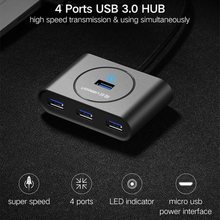 Ugreen Usb 3.0 4 Ports Hub Black 50Cm