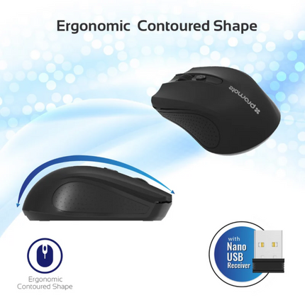 Promate 2.4GHz Wireless Ergonomic Optical Mouse