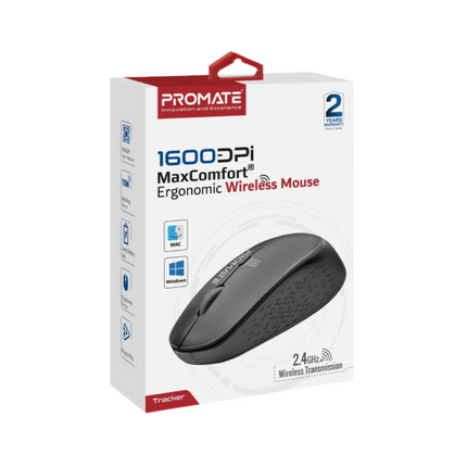 Promate MaxComfort® Ergonomic Wireless Mouse 1600DPI
