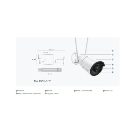 Reolink RLC-510WA 5MP WiFi Outdoor Security Camera with Smart Detection