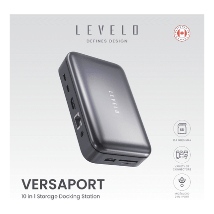 Levelo VersaPort USB-C 10 in 1 Storage Dock Station - Grey