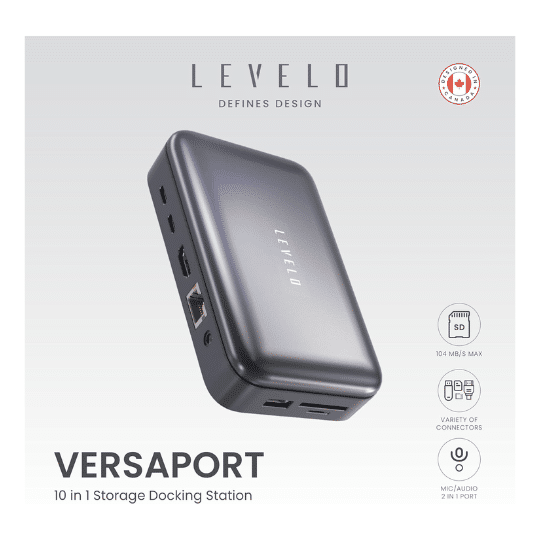 Levelo VersaPort USB-C 10 in 1 Storage Dock Station - Grey