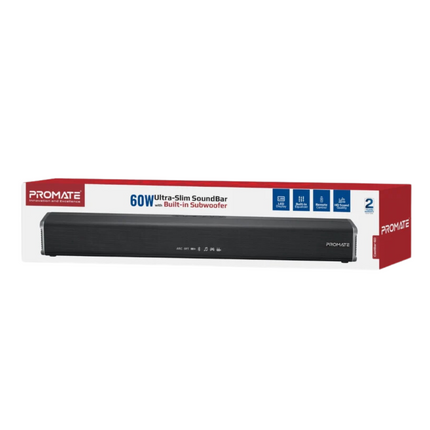Promate 60W Ultra-Slim SoundBar with Built-in Subwoofer