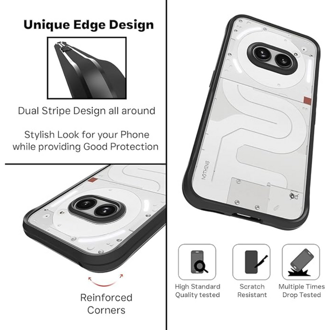 Clear Phone Case for Nothing Phone (2a) Soft Bumper with Clear Hard PC Back with Screen Protector