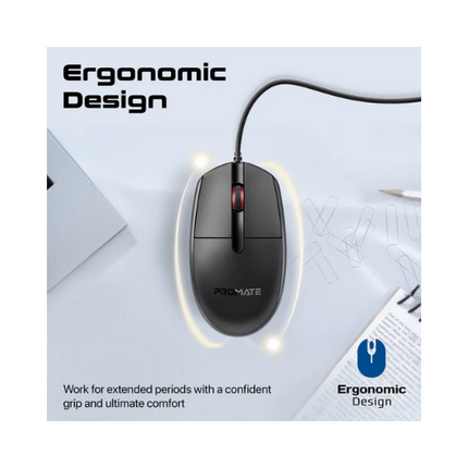 PROMATE ERGONOMIC DESIGN WIRED OPTICAL MOUSE