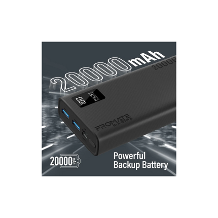Promate iPhone 15 Portable Charger High-Capacity 20000Mah Slim Power Bank Dual USB Ports 10W Type-C Input/Output Port