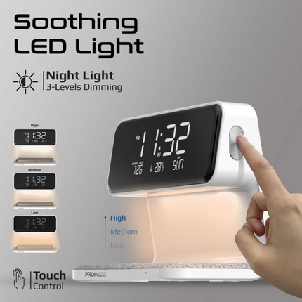 Promate Multi-Function LED Alarm Clock with 15W Wireless Charger