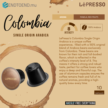 LePresso Aluminum capsules Single Origin Arabica 10pc - Colombia