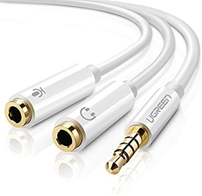 Ugreen 3.5Mm Male To Dual 3.5Mm Female Headset Splitter White