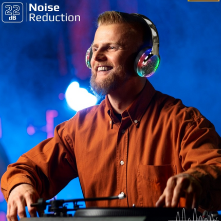Promate Active Noise Cancelling Hi-Fi Stereo Wireless Headphones with RGB Lights