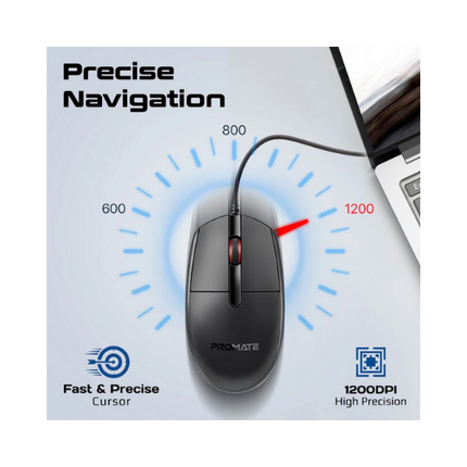 PROMATE ERGONOMIC DESIGN WIRED OPTICAL MOUSE