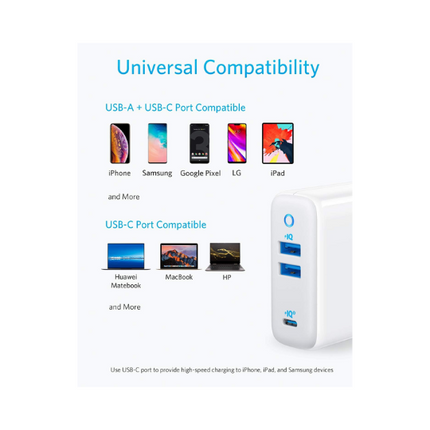 Anker USB C Charger PowerPort 3-Port 65W BLACK