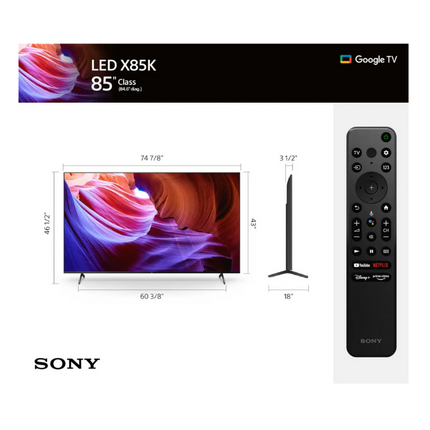 Sony 85 Inch 4K Ultra HD TV X85K Series: LED Smart Google TV KD-85X85K