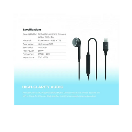 Powerology Single Earphone with MFi Lightning Connector Black