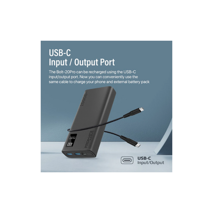 Promate iPhone 15 Portable Charger High-Capacity 20000Mah Slim Power Bank Dual USB Ports 10W Type-C Input/Output Port
