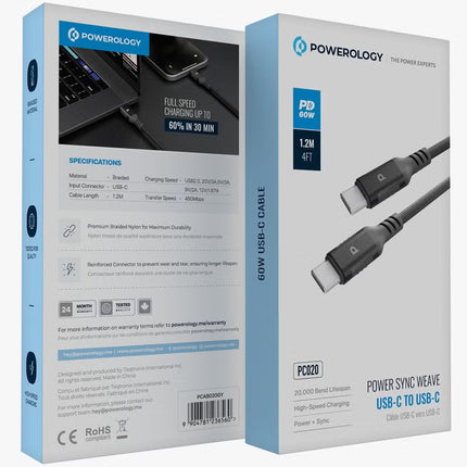 Powerology Sync Flex USB-C to USB-C PCAB014BK