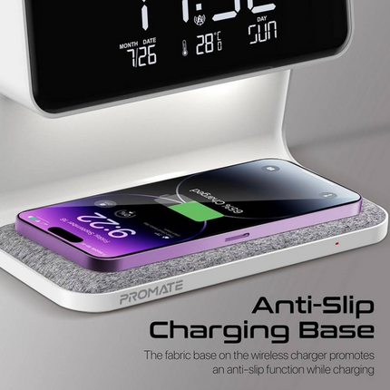 Promate Multi-Function LED Alarm Clock with 15W Wireless Charger