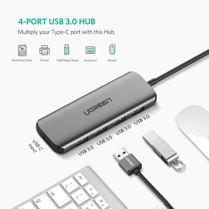 Ugreen Type C To 4 Ports Usb 3.0 Hub Gray