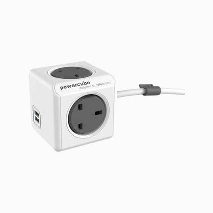 Allocacoc PowerCube Extended USB 3m cable Surge UK Grey