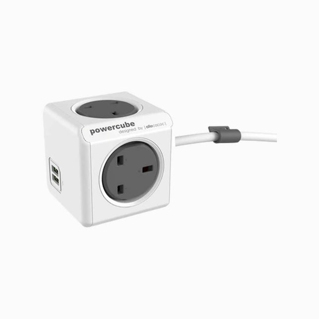 Allocacoc PowerCube Extended USB 3m cable Surge UK Grey