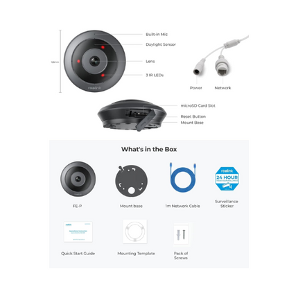 Reolink FE-P 6MP 360° Panoramic Indoor Fisheye Camera with Built-in Siren & Two-Way Audio