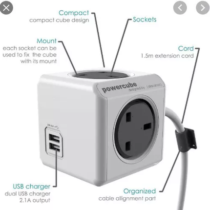 Allocacoc PowerCube Original USB Surge UK Grey