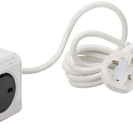 Allocacoc PowerCube Extended USB 3m cable Surge UK Grey