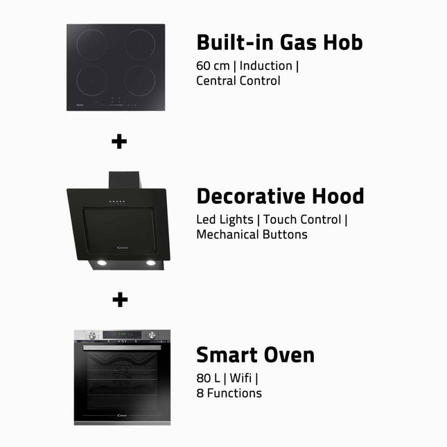 Candy Built In Hob + Decorative Hood + Oven 80L