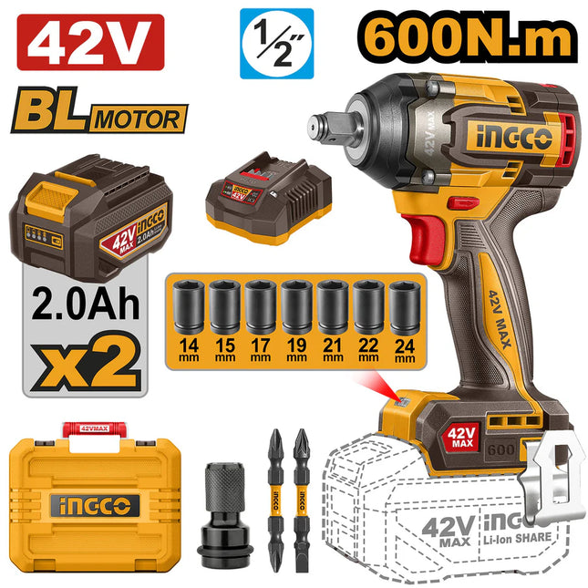 INGCO CORDLESS IMPACT WRENCH CIWLI42602