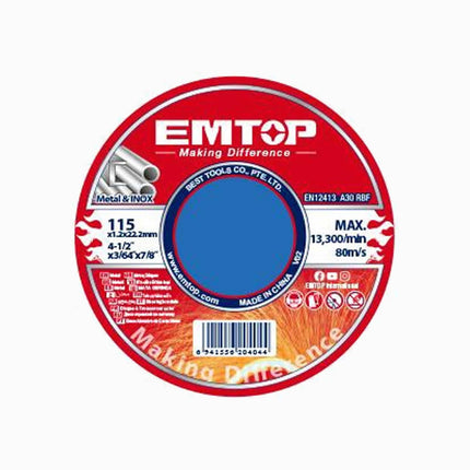 Emtop Abrasive Metal Cutting Disc Set 10Pcs 115mm