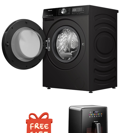 HISENSE 10KG FRONT LOADER WASHING MACHINE - PREMIUM BLACK + FREE AIR FRYER H05AFBK1S3