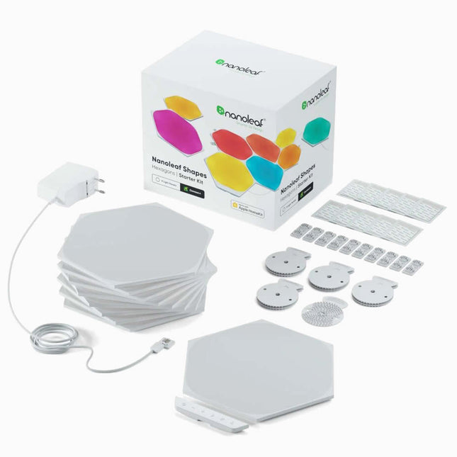 NANOLEAF Shapes Hexagons Starter Kit - Smart WiFi LED Panel System w/ Music Visualizer - 9 Pack - White