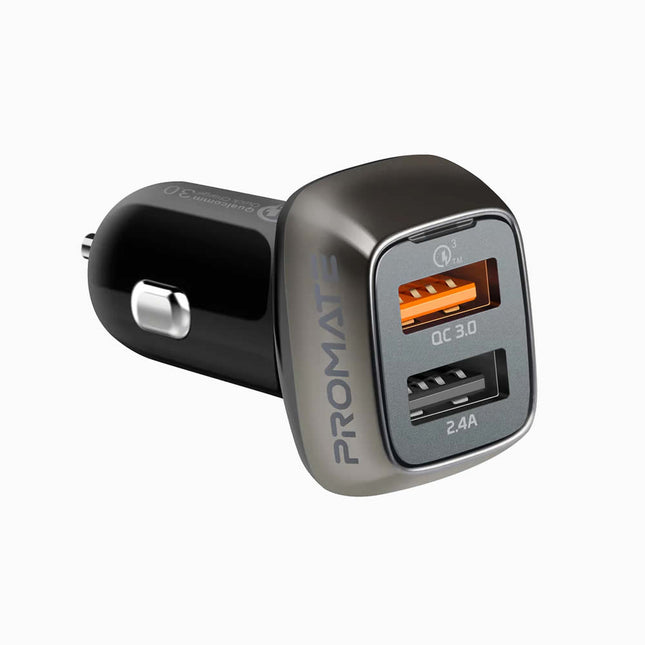Promate Car Charger QC 3.0 with 30 Watt Dual USB Ports