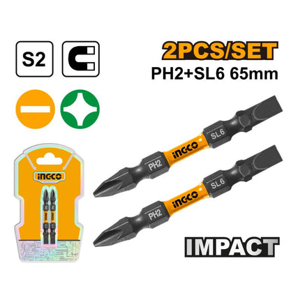 INGCO IMPACT  SCREWDRIVER BIT -PH2+SL6 - 65MM - 2PCS/SET SDBIM72HL665