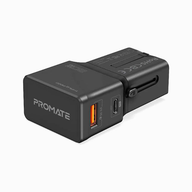 Promate Universal Travel Adapter with 20W Power Delivery & Quick Charge 3.0