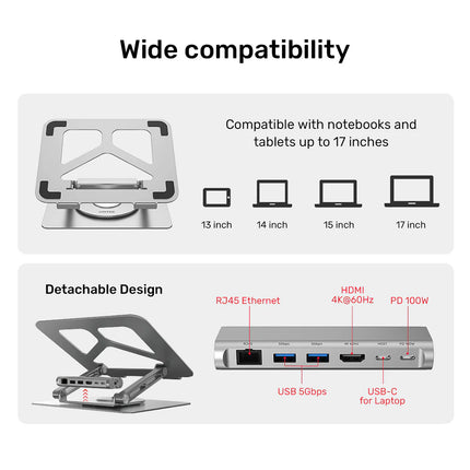 Unitek Laptop Stand with USB Hub 360° Rotation + HDMI + Ethernet D1109A