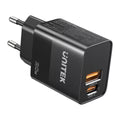 Unitek USB Wall Charger 20W QC Fast Charging + USB-C PD P1124ABK-UK