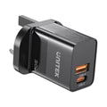 Unitek USB Wall Charger 20W QC Fast Charging + USB-C PD P1124ABK-UK