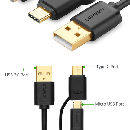 Ugreen Micro-Usb To Usb Cable With Usb-C Adapter
