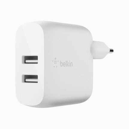 Belkin Dual Usb A Wall Charger W/1M Pvc A-C 24W Wht (French Plug 2 Pin)
