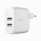 Belkin Dual Usb A Wall Charger W/1M Pvc A-C 24W Wht (French Plug 2 Pin)