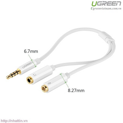 Ugreen 3.5Mm Male To Dual 3.5Mm Female Headset Splitter White